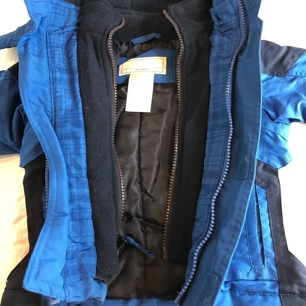 Blue winter coat size 12 months with removable hood